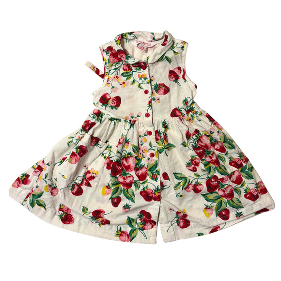 April Cornell Other - April Cornell Strawberry Porch Dress White Girls 3/4 Tie Sleeveless Summer Fruit
